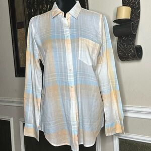 J. Crew Women's Blue and Orange Plaid Button Down Shirt